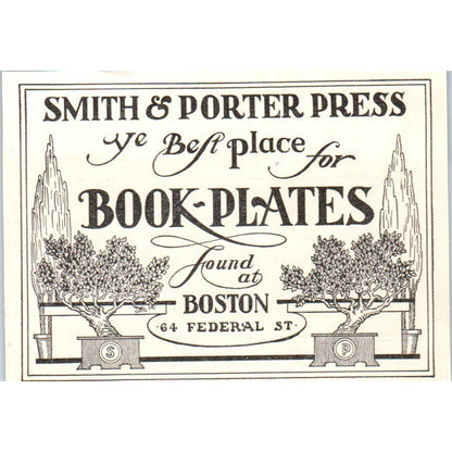 Smith & Porter Press Book Plates Boston MA c1905 Victorian Ad AE9-MA12