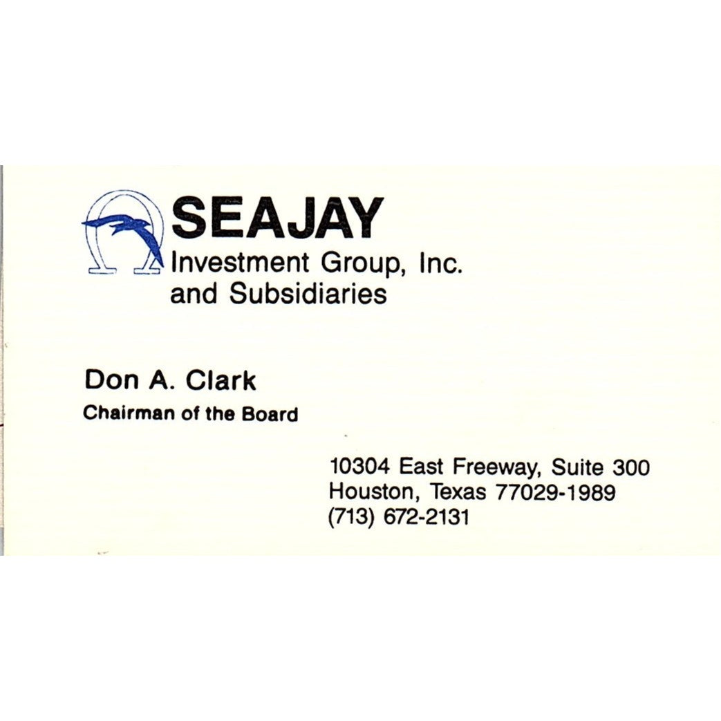 Don A Clark Seajay Investment Group Houston Vintage Business Card SC9-B1