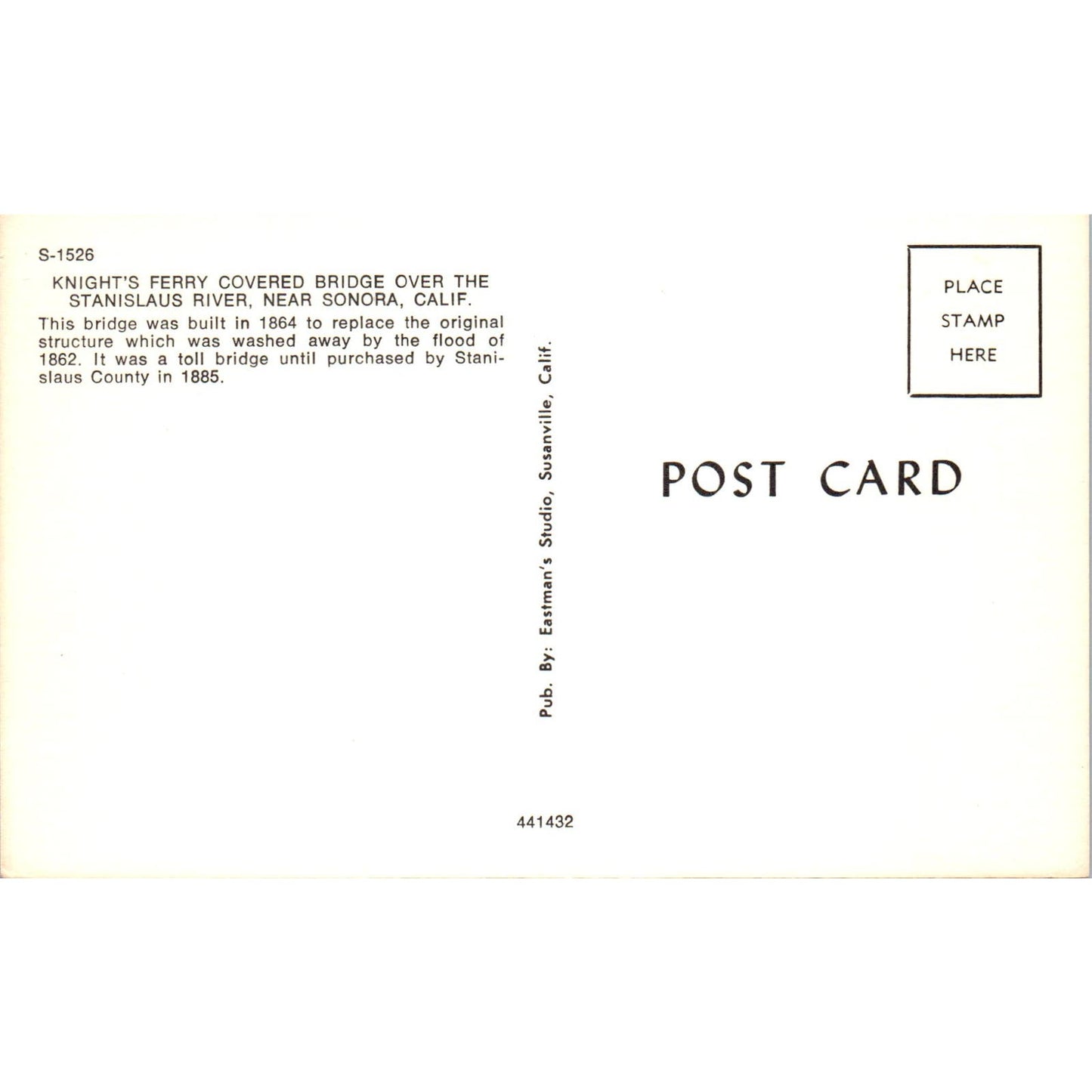 Knights Ferry Bridge Stanislaus River Sonora CA Covered Bridge Postcard PB12