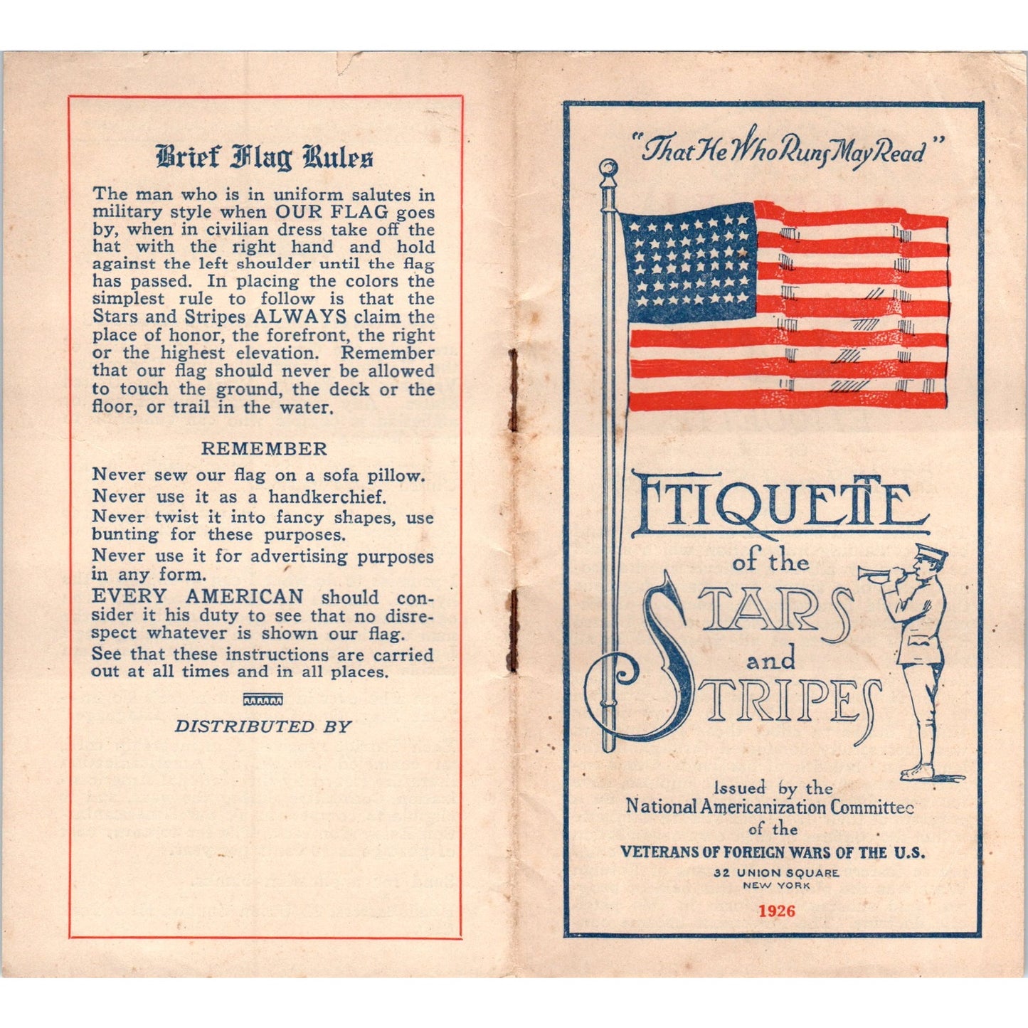 1926 VFW Etiquette of the Stars and Stripes Informational Booklet AD8-R3