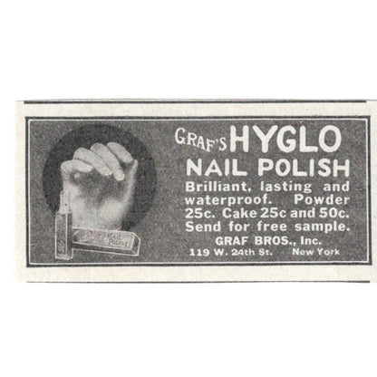 Hyglo Nail Polish Graf Bros New York 1918 Magazine Ad AF1-SS3
