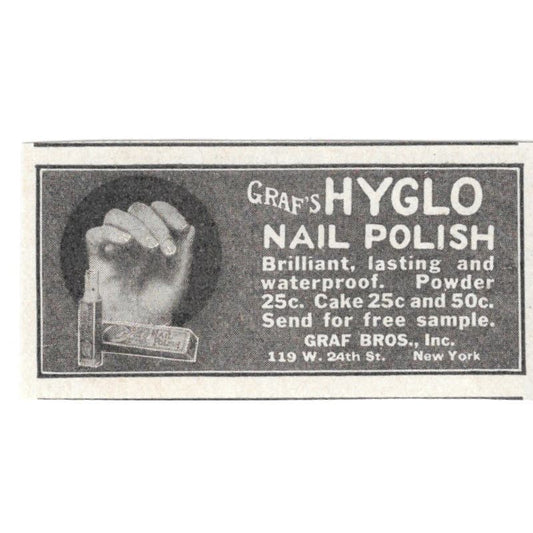 Hyglo Nail Polish Graf Bros New York 1918 Magazine Ad AF1-SS3
