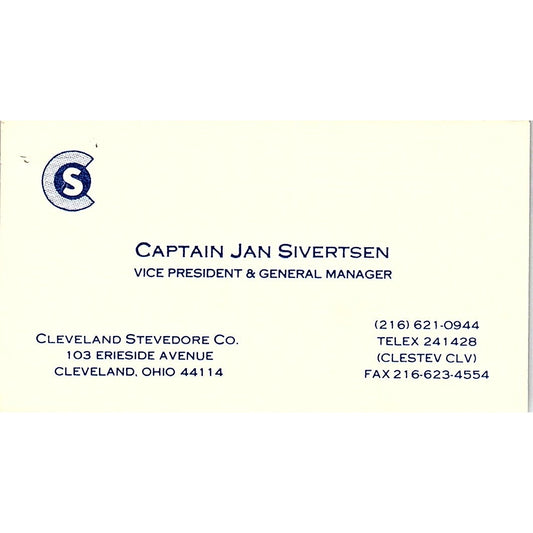 Cleveland Stevedore Co Capt Jan Sivertsen Cleveland Vintage Business Card SC9-B4