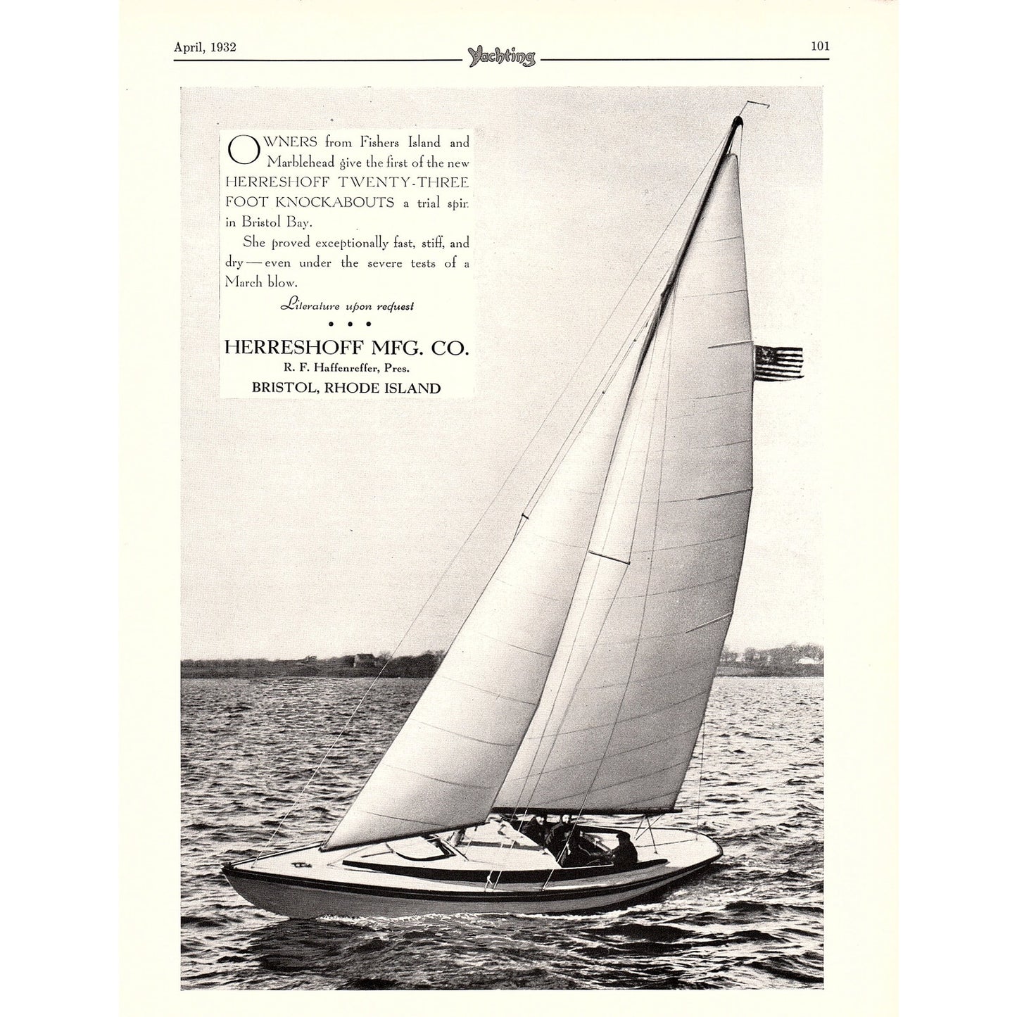 Herreshoff Mfg Co 23' Knockabout Yacht Bristol Rhode Island 1932 Ad V1-4