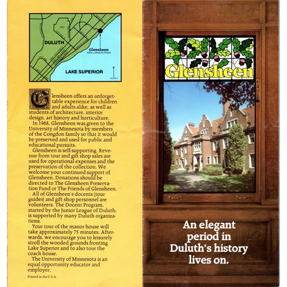 Vintage Glensheen Mansion Duluth Minnesota Fold Out Travel Brochure TF4-B4