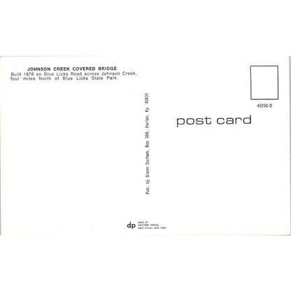 Johnson Creek Bridge Blue Licks State Park Vintage Covered Bridge Postcard PD3