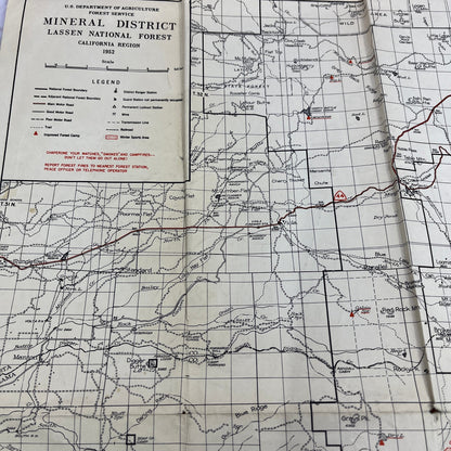 1952 USDA Mineral District Lassen National Forest California Fold Out Map AF7-E4