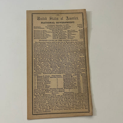 National Government of America Listings 1871 Boston Almanac Clipping SAI2-H3