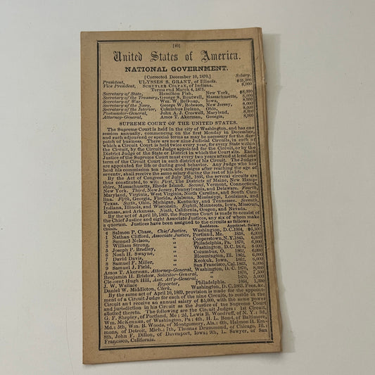 National Government of America Listings 1871 Boston Almanac Clipping SAI2-H3
