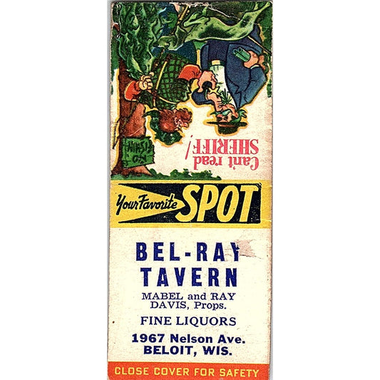 Bel-Ray Tavern Mabel & Ray Davis Beloit WI Vintage Matchbook Cover SC7-Y9