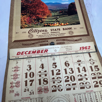 1962 Citizens State Bank Calendar Winsted MN V23