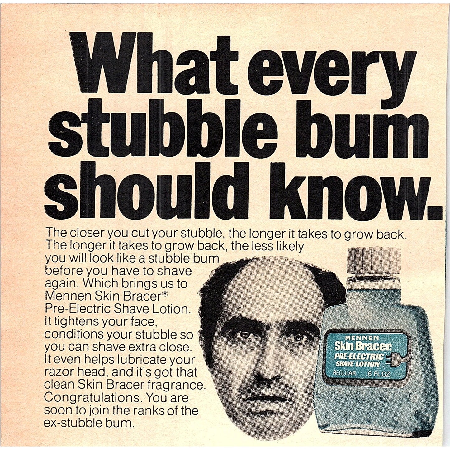 Mennen Skin Bracer - What Every Stubble Bum Should Know 1977 Ad AF6-5