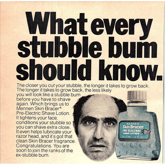 Mennen Skin Bracer - What Every Stubble Bum Should Know 1977 Ad AF6-5