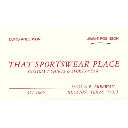 That Sportswear Place Doris Anderson Jimmie Robinson Houston Card SE5-B5
