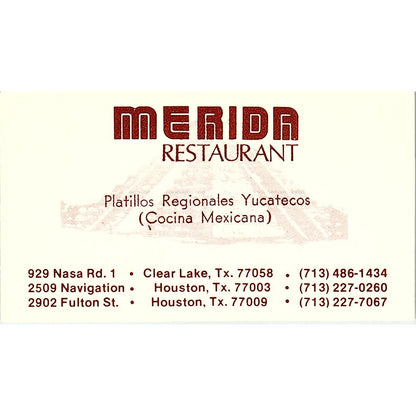 Merida Restaurant Platillos Regionales Yucatecos Houston Business Card SD9-B6