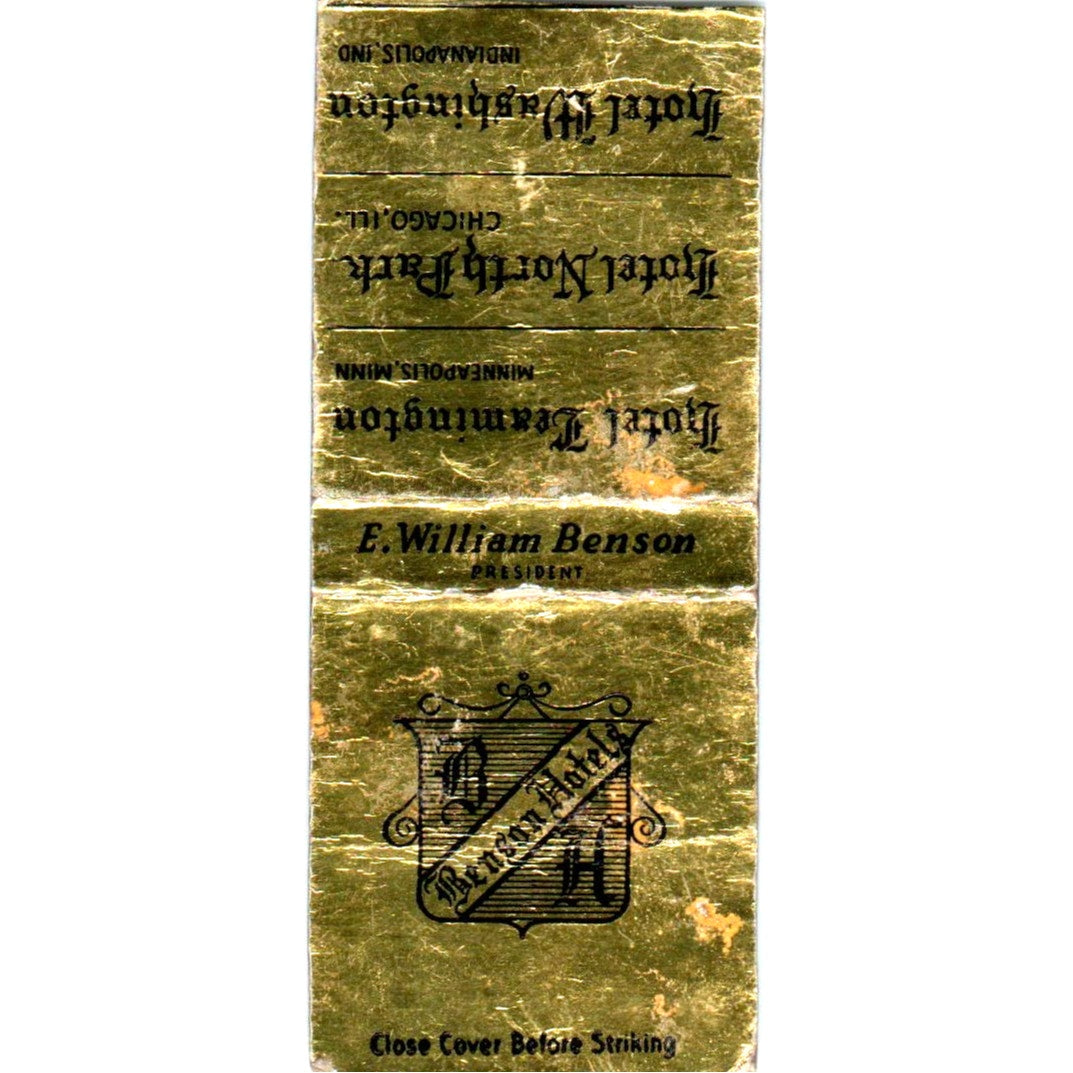 E. William Benson Hotel Leamington North Park Washington Vtg Matchbook SD2-Y6