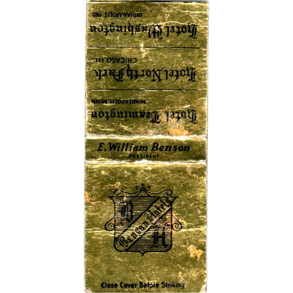 E. William Benson Hotel Leamington North Park Washington Vtg Matchbook SD2-Y6