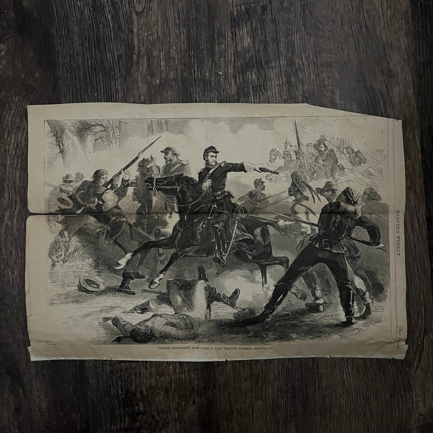 Colonel Kilpatrick Cavalry Raid Virginia Original 1863 Civil War Engraving C37