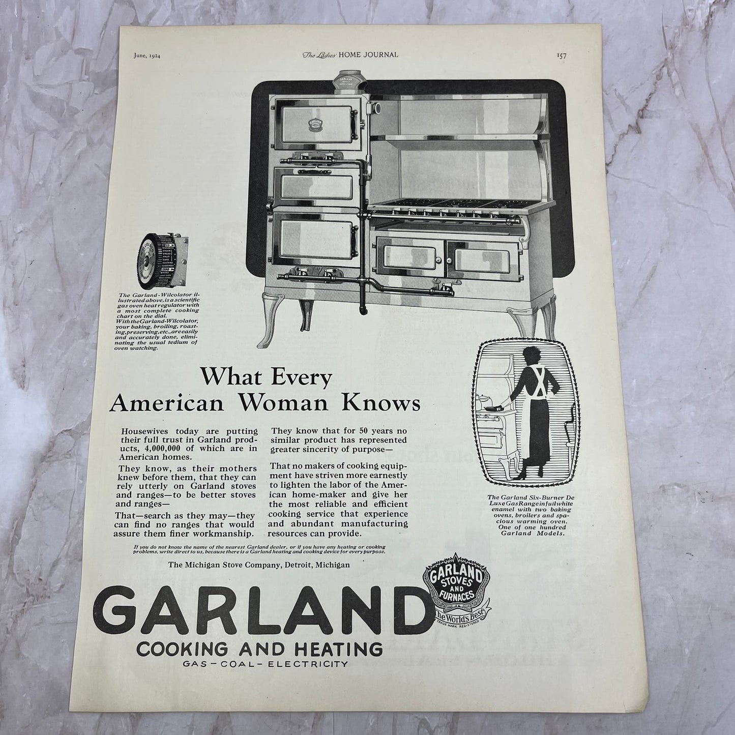 Garland Cooking and Heating Stoves and Furnaces 1924 Magazine Ad FL6-11