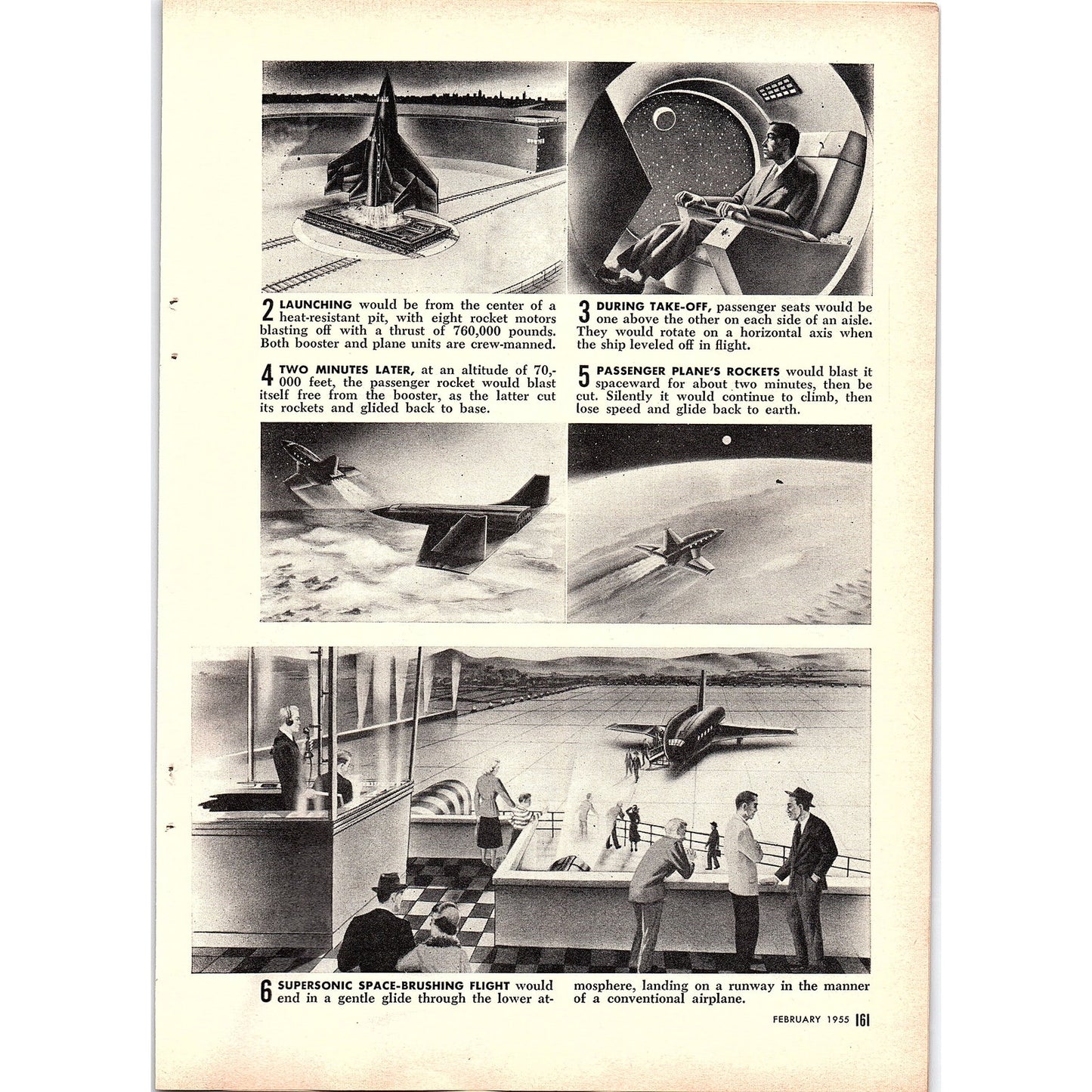 Rocket Liner Would Skirt Space to Speed Air Travel 2-Page 1955 Article AG1-4