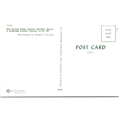 Covered Bridge Belvidere & Cambridge Junction VT Vintage Postcard PD6