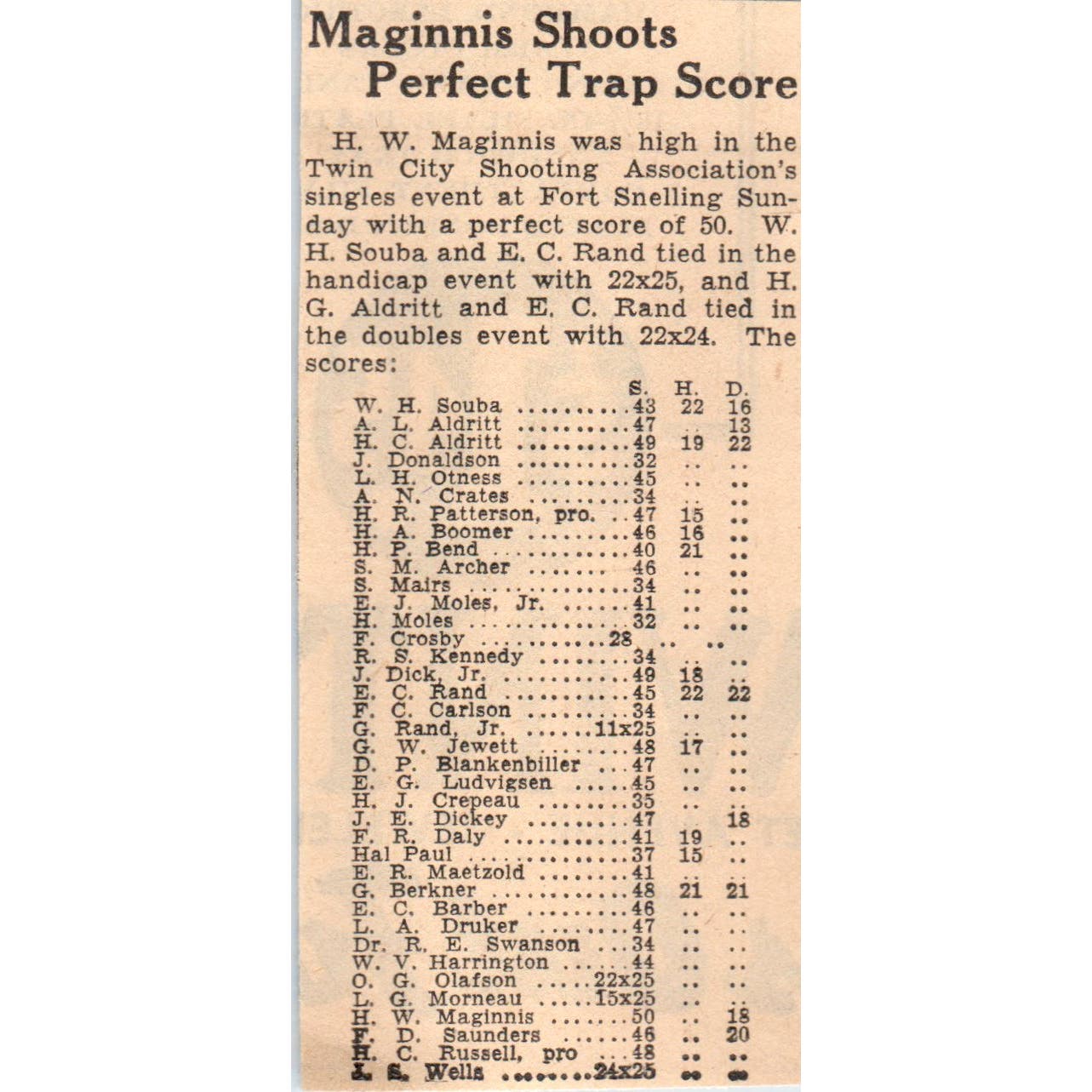 H.W. Maginnis Twin City Trap Shooting 1935 Minneapolis Journal Article AE7-N5