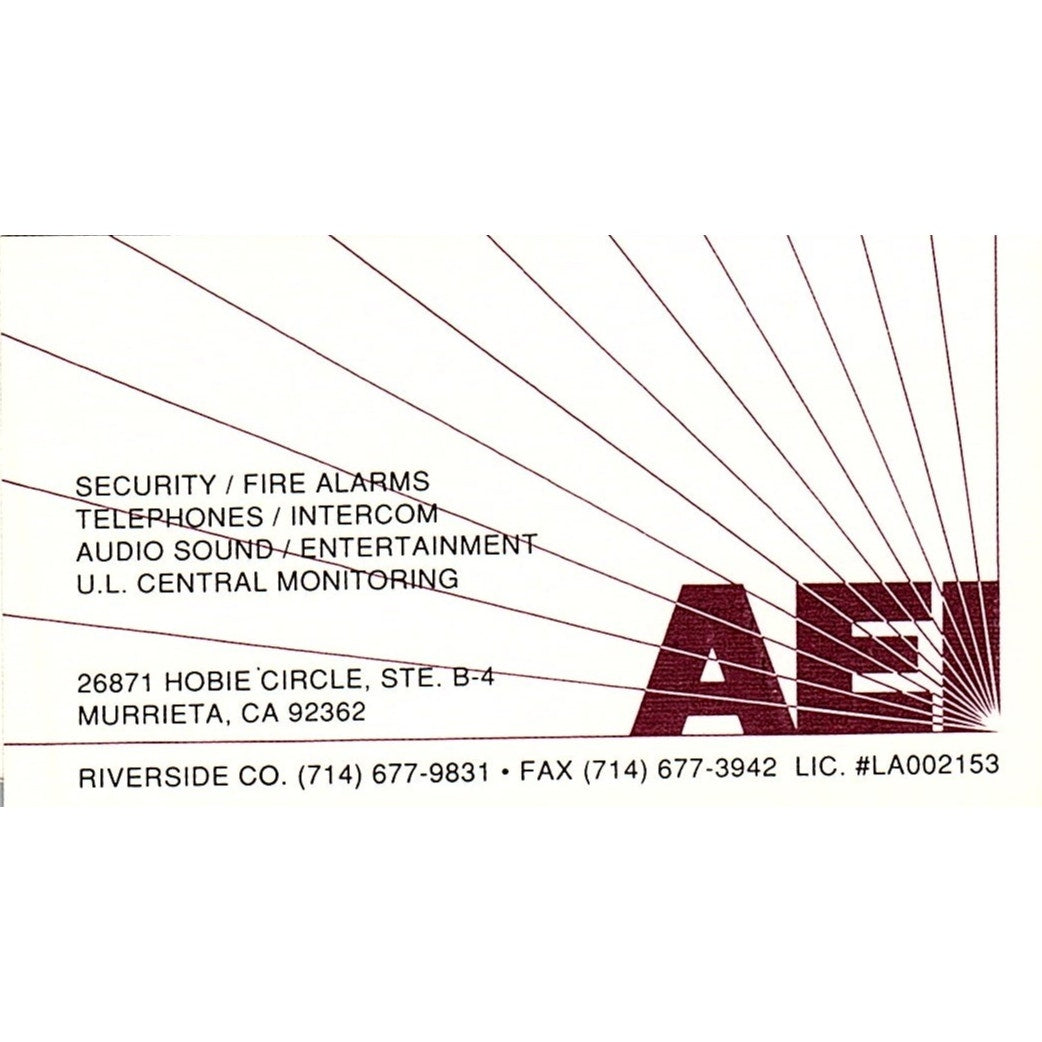 AEI Security Murrieta CA Vintage Business Card SC9-B10