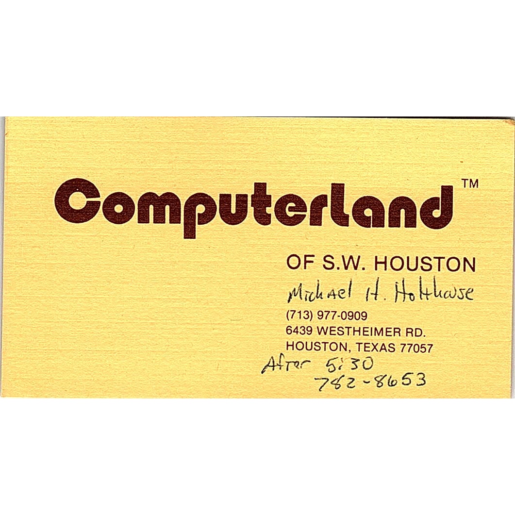 Michael H Holthouse Computerland of SW Houston TX Vintage Business Card SD9-B2