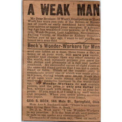 Geo S. Beck's Wonder-Workers for Men Springfield OH 1906 Original Ad AB6-CL1
