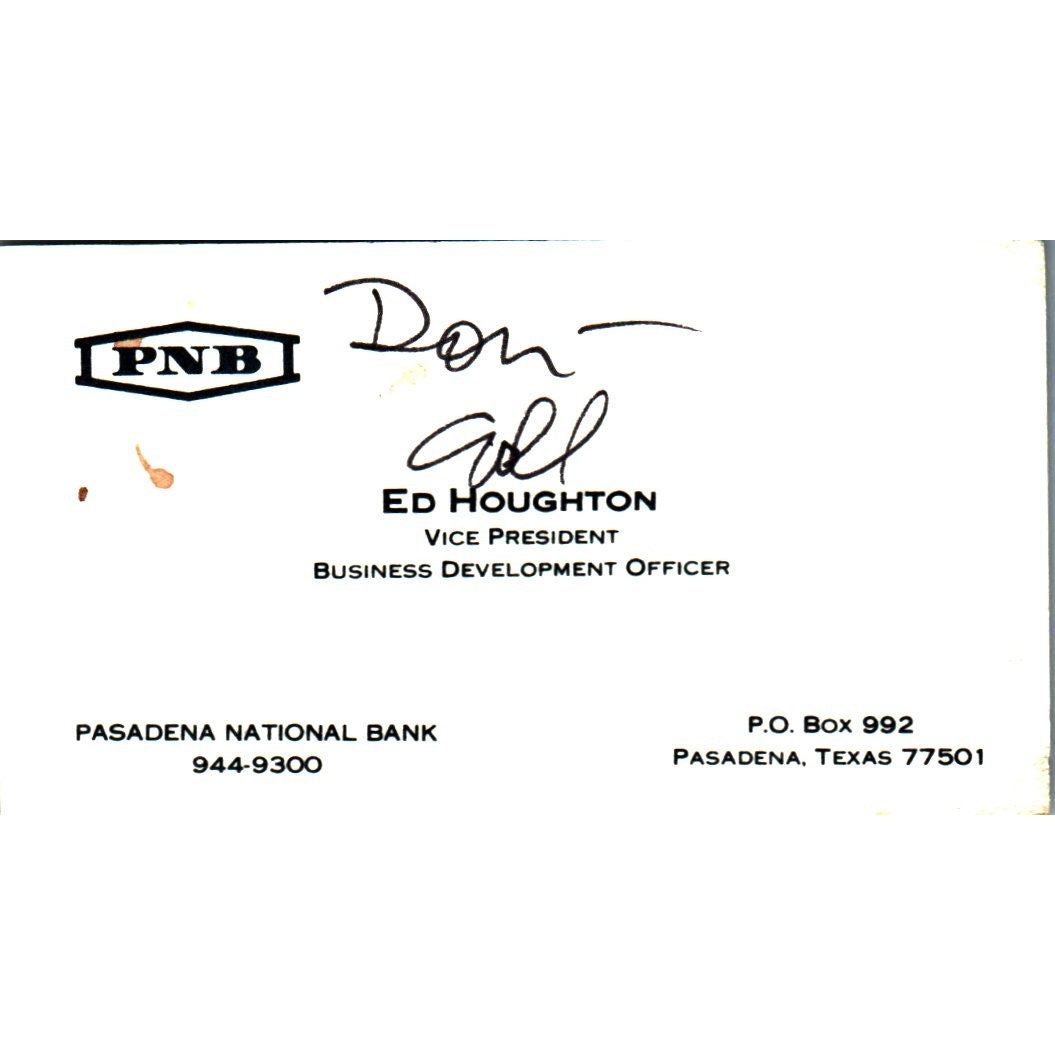 Ed Houghton PNB Pasadena National Bank TX Vintage Business Card SE3-B9