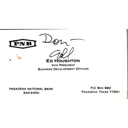 Ed Houghton PNB Pasadena National Bank TX Vintage Business Card SE3-B9