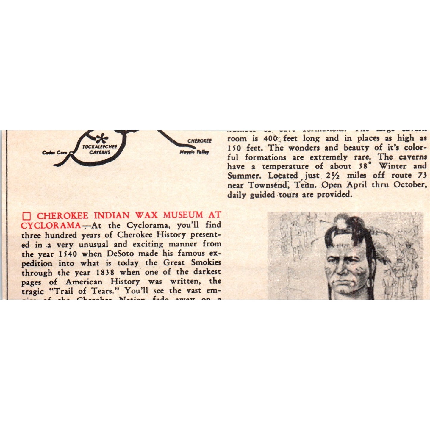 Cherokee Indian Wax Museum at Cyclorama NC 1973 Magazine Ad AD8-B9