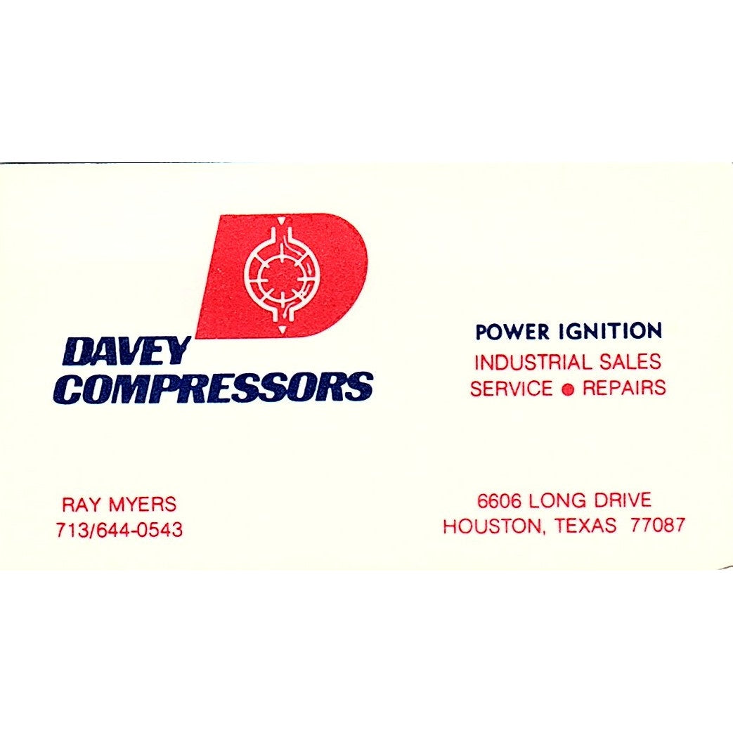 Davey Compressors Ray Myers Houston Texas Vintage Business Card SB4-B10