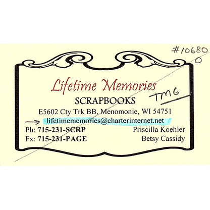 Lifetime Memories Scrapbooks Koehler Cassidy Menomonie Business Card SC9-B11
