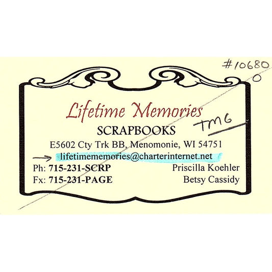 Lifetime Memories Scrapbooks Koehler Cassidy Menomonie Business Card SC9-B11