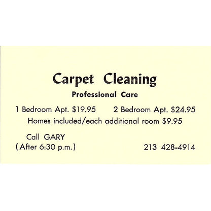 Carpet Cleaning Professional Care Gary Vintage Business Card SF3-B6