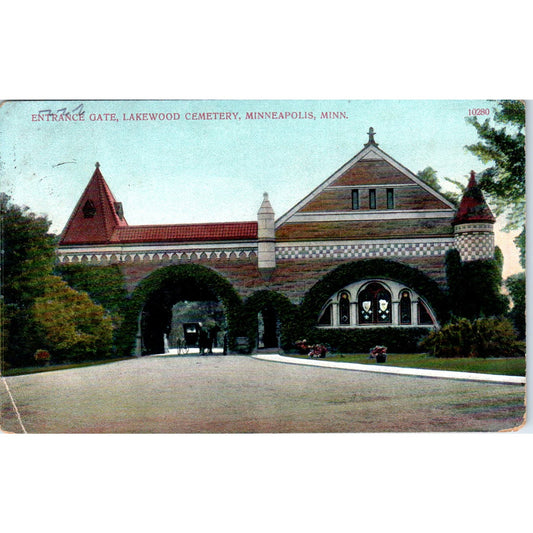 c1910 Lakewood Cemetery Entrance Gate Minneapolis MN Vintage Postcard PD1