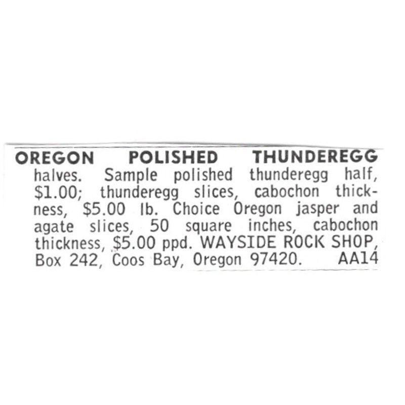 Wayside Rock Shop Oregon Polished Thunderegg Coos Bay OR 1972 Ad AF8-S8