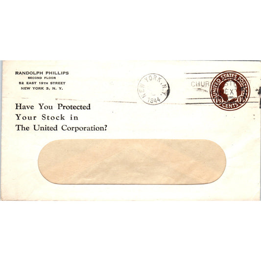 1944 Randolph Phillips NY East 19th St Postal Cover Envelope TG7-PC3