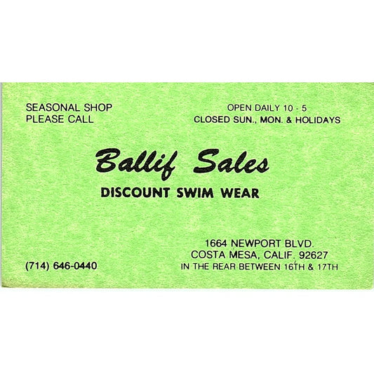 Ballif Sales Swim Wear Costa Mesa CA Vintage Business Card SE5-B5