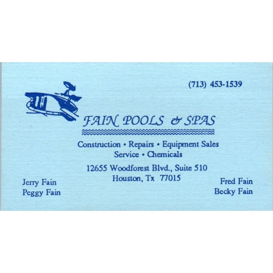 Jerry, Peggy, Fred, Becky Fain Pools & Spas Houston Vintage Business Card SD4-B2
