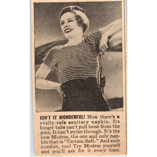 Modess Certain-Safe Sanitary Napkin 1935 Minneapolis Journal Ad AE7-H2
