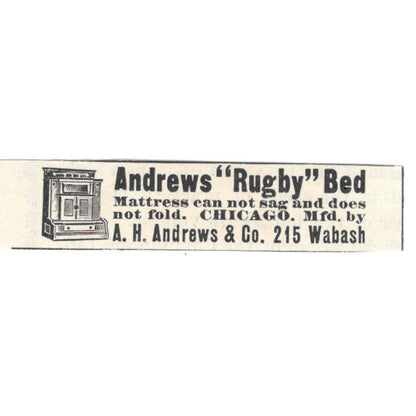 A.H. Andrews Rugby Murphy Bed Chicago c1890 Victorian Ad AE8-CH11