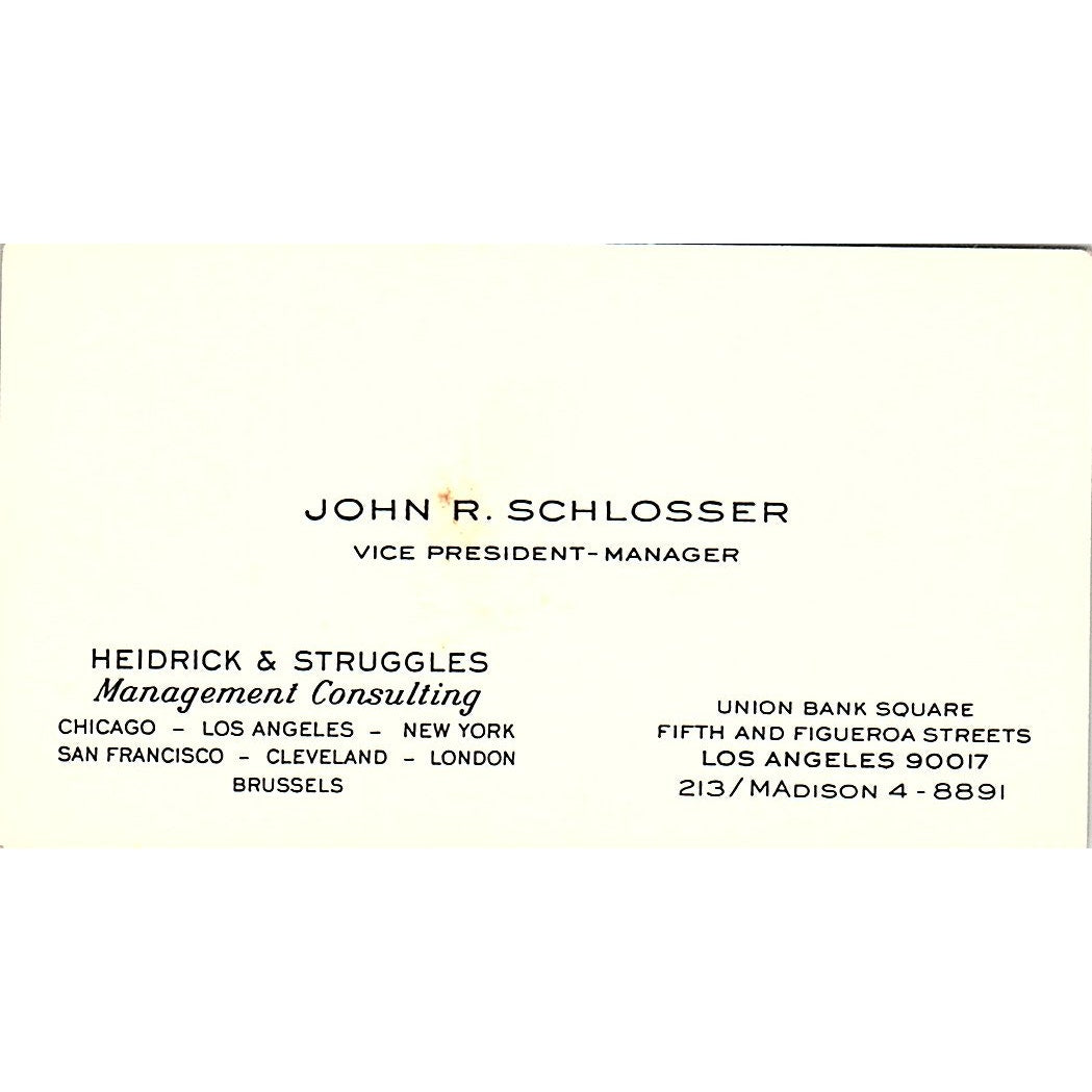 Heidrick & Struggles John R. Schlosser Los Angeles Vintage Business Card SF3-B4