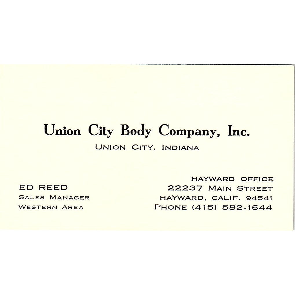 Ed Reed Union City Body Co Inc Hayward CA Vintage Business Card SE3-B14