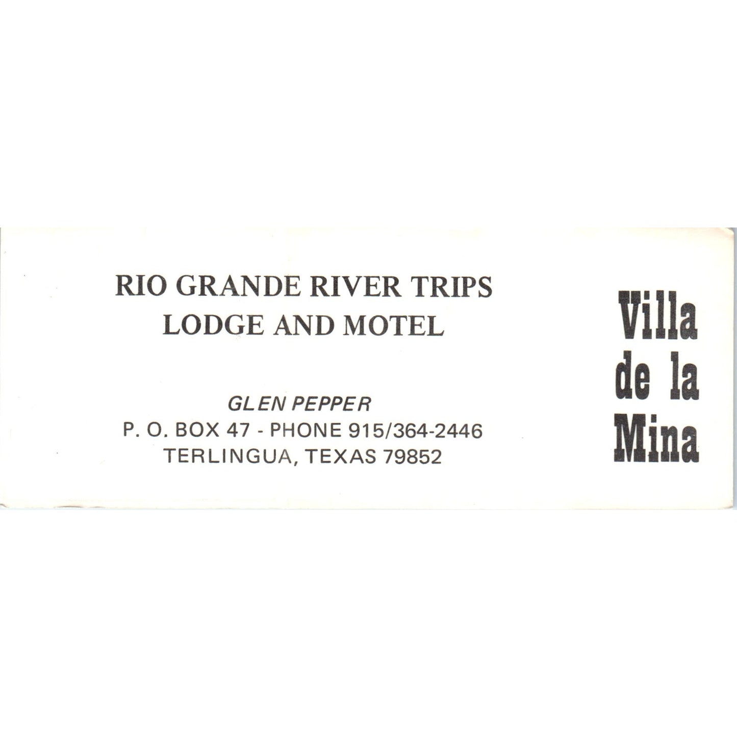 Villa De La Mina Glen Pepper Rio Grande Trips Terlingua Business Card SD8-B22