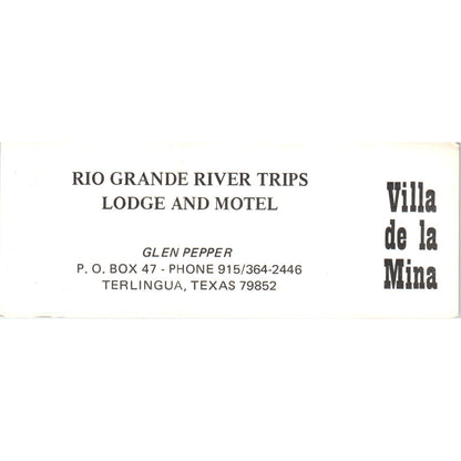 Villa De La Mina Glen Pepper Rio Grande Trips Terlingua Business Card SD8-B22