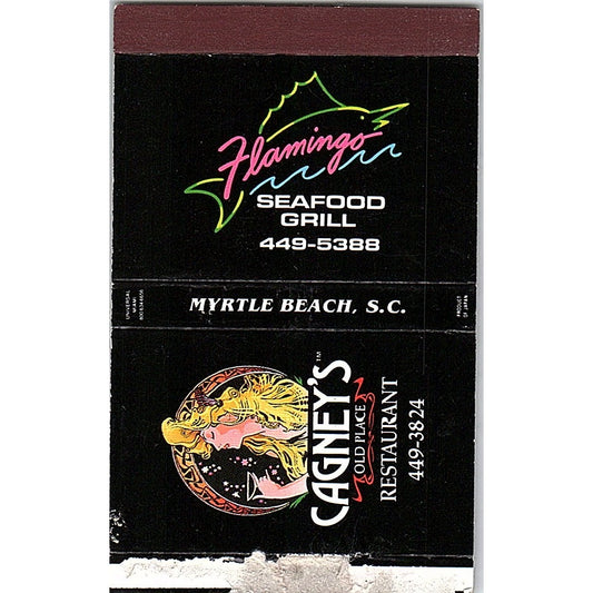 Flamingo Seafood Grill Myrtle Beach SC Cagney's Restaurant Matchbook MM7-1