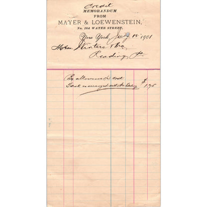 1901 Mayer & Loewenstein New York Original Billhead Letterhead Receipt D10