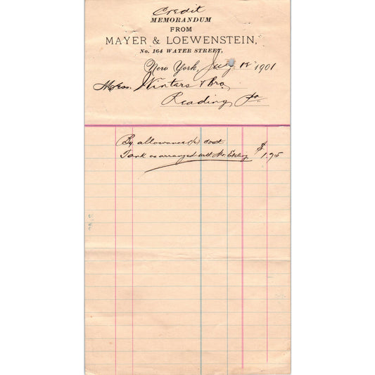 1901 Mayer & Loewenstein New York Original Billhead Letterhead Receipt D10